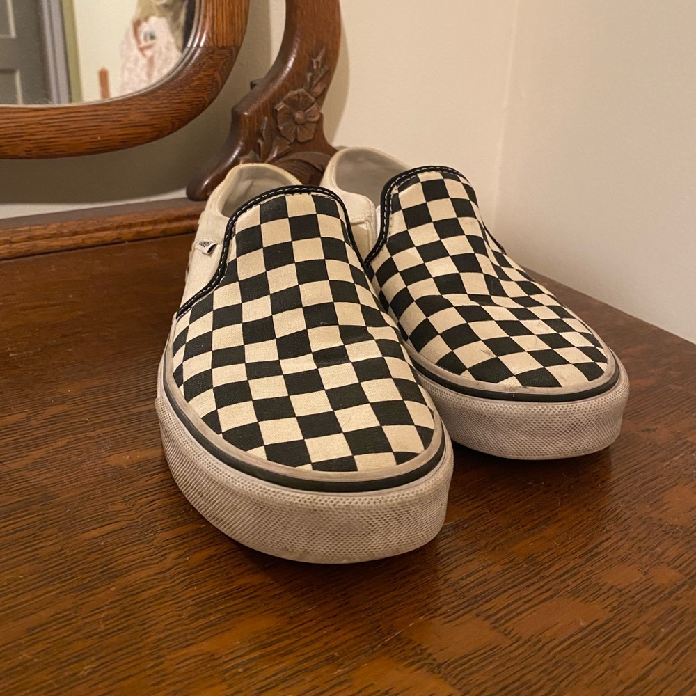 Black and White Checkered Vans Slip Ons - Picture 2 of 6